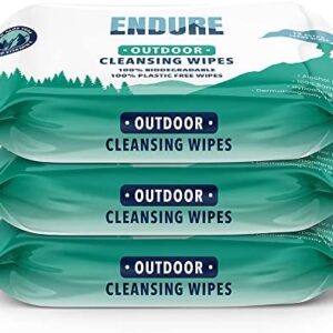 Endure Large Outdoor Body Wipes - Biodegradable, Plastic Free, Bamboo Wet Wipes. Perfect for Camping, Festivals, Gyms and Hiking (3 packs of 15 wipes)
