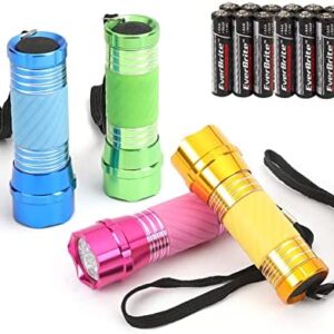 EverBrite 4-Pack LED Flashlight Mini Torch, 90mm Small Torches, Colorful Glow in Dark Torch Light,Camping Hiking Outdoors Party-Lightweight, Batteries Included