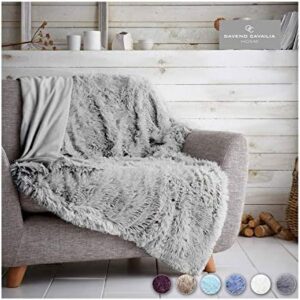 FAIRWAYUK Fluffy Faux Fur Throw 150x200 cm, Premium Longhair Warm Cosy Fluffy Blanket for Bed, Ultra Soft Comfort Fleece Throws for the Sofa, Bed, Chair, Settee, Couch, Silver