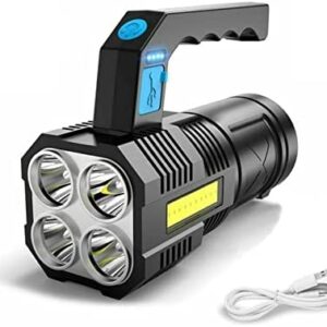 GUODSKHOO LED Flashlight Torch Rechargeable COB Spotlight Lantern Work Light Handheld Searchlight Waterproof and 4 Modes Portable Emergency Torches Lamp for Hiking Fishing Camping, Black