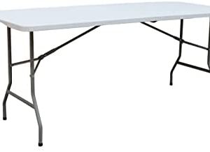 GYMWIND 6FT Trestle Folding Table Heavy Duty Garden BBQ Picnic Party Dining Catering Market Car Boot Camping Table White with Carrying Handle