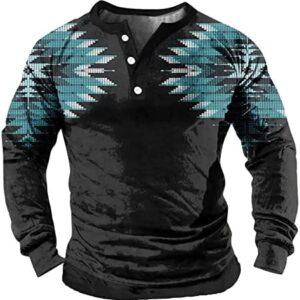 Generic Men's Autumn and Winter Button Up Shirts Collarless Retro Senior Daily Business Full Print Long Sleeve Shirts Riding Men