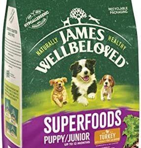 James Wellbeloved Superfoods Complete Hypoallergenic Puppy/Junior Dry Dog Food Made With 100% Natural Ingredients and One Source of Animal Protein (Turkey), Kale and Quinoa, 1.5 kg