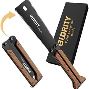 Japanese Pull Saw Foldable, GLORITY 140mm Hand Saw with Double Edges of 13/14 TPI, SK5 Blade and Three Sided Grinding Gear Design, Portable Japanese Saw for Woodworking & DIY