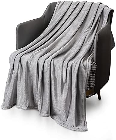 KEPLIN Flannel Blanket Large Throw Bedspread - 130 x 150 cm | Soft Fluffy Warm Light Microfiber Fabric Design for Duvet Cover Quilt Rug | Perfect for Adults or Children's Gifts (Silver Grey, Single)