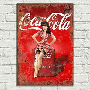 LBS4ALL Coca Cola Pin up girl Signs Metal Plaque Aluminium Vintage Pub Tiki Bar Home Cafe Wall Beer Retro Club