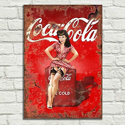 LBS4ALL Coca Cola Pin up girl Signs Metal Plaque Aluminium Vintage Pub Tiki Bar Home Cafe Wall Beer Retro Club