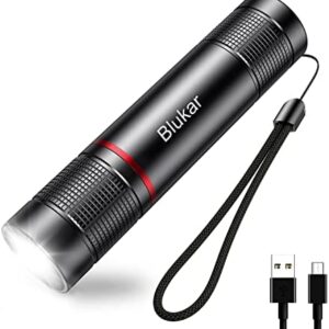 LED Torch Rechargeable, Blukar 2000L Super Bright Adjustable Focus Flashlight, 4 Lighting Modes, Long Battery Life, Waterproof Pocket Size Torch for Power Cuts, Emergency, Camping, Hiking, Outdoor