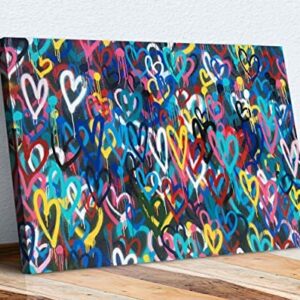 LOVE WALL HEARTS GRAFFITI CANVAS WALL ART PRINT STREET ARTWORK (36in x 24in / 91cm x 60cm)