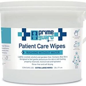 Large Wet Cleansing Body Wipes – Bucket of 250 Extra Large Wipes. Prime Guard Bed Bath Patient Cloths. Personal Skin No Water Dry Bath. Hygienic and Disposable. Single Use. Alcohol Free.