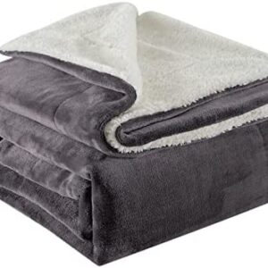Lifewit Sherpa Throw Blanket Reversible Soft Blanket for Couch Sofa Bed, Decorative Thick Fuzzy Fluffy Fleece Blanket for Travel and Outdoor Camping, Grey, 150 x 200cm