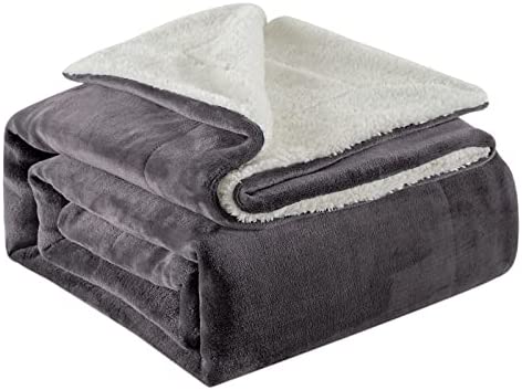 Lifewit Sherpa Throw Blanket Reversible Soft Blanket for Couch Sofa Bed, Decorative Thick Fuzzy Fluffy Fleece Blanket for Travel and Outdoor Camping, Grey, 150 x 200cm
