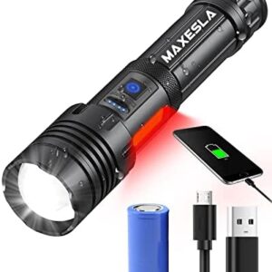Maxesla 10000LM Torches LED Super Bright Rechargeable, Torches Battery Powered XHP70.2 with COB Side Light, IPX5 Waterproof and 7 Modes Zoomable, Gift for Men Dad Xmas Gift (with 3000mAh Battery)
