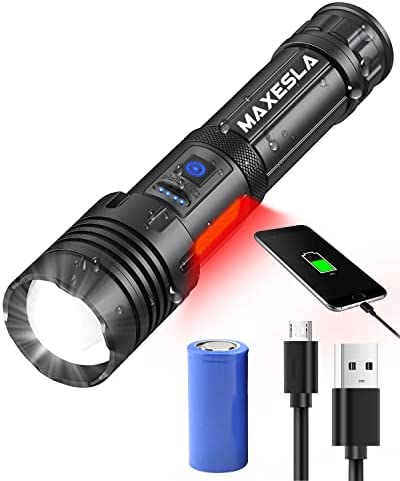Maxesla 10000LM Torches LED Super Bright Rechargeable, Torches Battery Powered XHP70.2 with COB Side Light, IPX5 Waterproof and 7 Modes Zoomable, Gift for Men Dad Xmas Gift (with 3000mAh Battery)