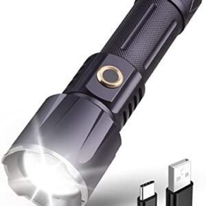 Maxesla 12000 Lumens Rechargeable Torches LED Super Bright, Type-C USB LED Torch, IP67 Waterproof 5 Light Modes Zoomable Rechargeable Torch, LED Flashlight for Outdoor Camping Emergency, with Battery