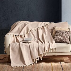 Milam London 100% Cotton Large Herringbone Throw For Sofa Double Bed Armchair Settee Bedspread Blanket 170 x 230 cm Beige