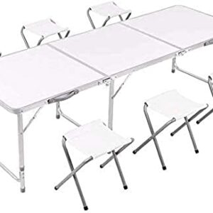 Multipurpose Table Set with 6 Chair, Outdoor Indoor Use for BBQ| Picnic| Garden| Office Parties Set In White Foldable Portable Design (Size: 6FT)