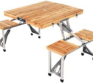 Oypla Portable Wooden Folding Outdoor Picnic Table and Bench Set 4 Seats
