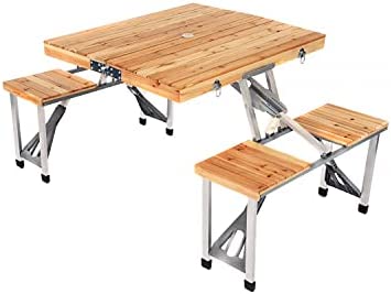 Oypla Portable Wooden Folding Outdoor Picnic Table and Bench Set 4 Seats