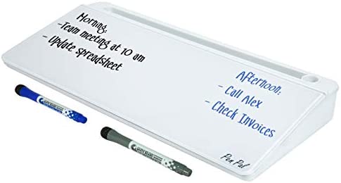 PenPal Dry Wipe Desk Whiteboard Glass Pad with Storage Compartment | Desk Organiser, Phone, Tablet and Pen Holder, 2 Pens Included | Desk Accessory for Home or Office (Arctic White)