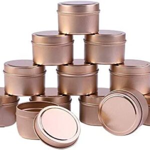 Pmkvgdy 12 Pieces Candle Tin Candle Containers 4 Ounces Candle Jars for Candle Making Arts Crafts, Storage, and More (Rose Gold)