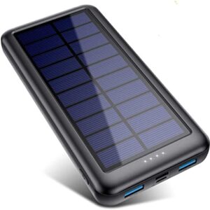 Pxwaxpy Solar Power Bank 26800mAh, Solar Charger 【Type C & Micro USB Input】 High Capacity Portable Charger Fast Charge External Battery Pack with 2 Outputs Compatible for Smartphones, Tablets - Black