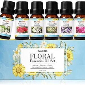 SALKING Essential Oils Gift Set, 100% Pure Fragrance Oil Aromatherapy Essential Oils Set,Premium Scented Oils for Oil Diffusers 6 x 10 ML - Jasmine, Neroli, Honeysuckle, Peony, Geranium, Freesia