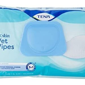 TENA Wet Wipes with Plastic Lid, XL Size: 30 x 20 cm, 48 Wipes (Pack of 1)