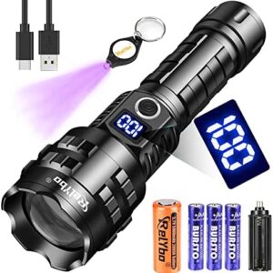 Torches LED Super Bright, Rechargeable Torch 15000 lumens, Led Torch Rechargeable XHP90.2, Tactical Torch Battery Powered, Powerful Flashlight Torch Zoomable for Dog Walking Hiking Emergency Gift