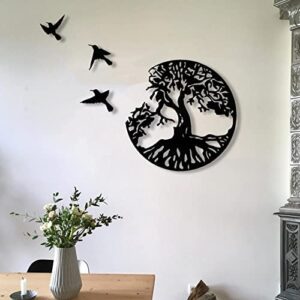 Tree Life Metal Wall Art, Art Tree Life Wall Decor, Tree Life Metal Wall Plaque, Tree & Birds Metal Wall Hanging Decor, Metal Tree Artwork Decoration For Bedroom Living Room Kitchen,11.0211.02in