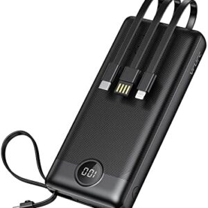 VRURC 20000mAh Power Bank with Built in Cables,Fast Charging 20W PD 18W QC 3.0 Quick Charge USB C Battery Pack Portable Charger with 5 Outputs & 2 Inputs Compatible with Smart phones