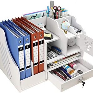 White Desktop Organiser, Large Capacity Desk File Organiser Office Stationery Desk Tidy Storage Rack Sorter for A4 Papers, Pens, Books, Letters and Documents (PB02)