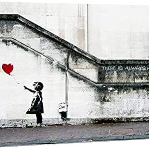 Wieco Art Canvas Prints Wall Art of Banksy Grafitti Girl with Red Balloon Grey Love Pictures Paintings for Living Room Bedroom Home Decorations Modern Stretched and Framed Giclee Artwork