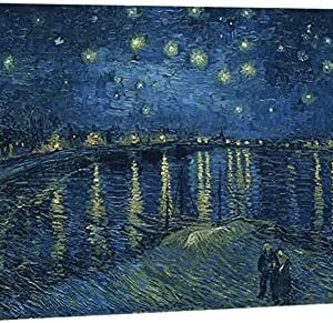 Wieco Art - Starry Night Over the Rhone by Van Gogh Famous Oil Paintings Reproduction Modern Framed Giclee Canvas Print Artwork Seascape Pictures on Canvas Wall Art for Home Office Decorations