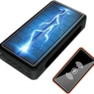 Wttfc Solar Charger Wireless Power Banks 100000Mah, Portable Charger with 5 Outputs & LED Flashlights, Huge Capacity Solar Phone Charger, Solar External Battery Pack,Black