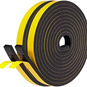 fowong Weather Stripping 12mm(W) x 6mm(T) Gasket Seal Foam Tape，Doors Draught Excluder for Door Window Anti-Collision Shockproof Furniture Protective, Door Draft Excluder with 2 Pcs，Total 8M Long.
