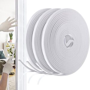 3 Rolls Seal Foam Tape Seal Strips Foam Weather Strip Tape White Draught Excluder Adhesive Tape Door Draught Excluder Set Self Adhesive Weatherstrips for Gap Seal Sound Wind Noise Proof (White 15m)