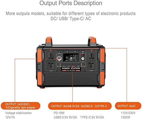 Ariyuan 1000W Portable Power Station,1048Wh/327500mAh Camping Battery Power Pack,Outdoors Camping Fishing Travel Solar Generator (1000W,Lithium iron phosphate battery Pack) - Image 4