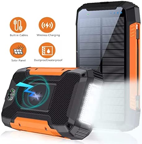 2022 Blue Solar Charger Power Bank Portable Waterproof 20000mah Fast wireless Charging with compass camping flashlight torch Battery Pack for mobile Phone Console smartphones tablets go bag - Image 3