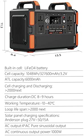 Ariyuan 1000W Portable Power Station,1048Wh/327500mAh Camping Battery Power Pack,Outdoors Camping Fishing Travel Solar Generator (1000W,Lithium iron phosphate battery Pack) - Image 3