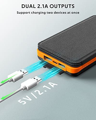 FEELLE Solar Charger 25000mAh Power Bank with Dual 2.1A USB Ports, 4 Solar Panels External Battery Pack Outdoor Waterproof Solar Phone Chargers for Smartphone, Tablets, Camera and Other Devices - Image 4