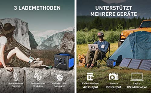 ACEHE 600 W Portable Power Station Power Bank,with 100 W Portable Solar Panel,600W Backup Lithium Battery for Outdoor Camping Travel Hunting Emergency (100W Solar Panel+600w Solar Generator) - Image 6