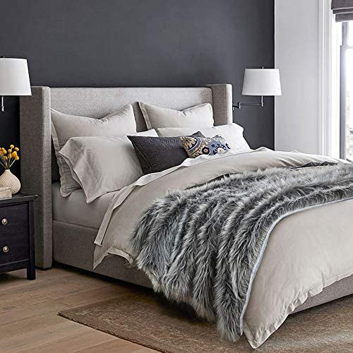 Luxury Faux Fur Throw Blanket, Grey and Black High Pile Mixed Throw Blanket, Super Warm, Fuzzy, Elegant, Fluffy Decoration Blanket Scarf for Sofa, Couch and Bed, 125 x 150cm - Image 5