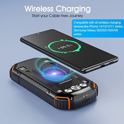 Solar Power Bank 36000mAh,Solar Charger Qi Wireless Built in 3 Cables IPX5 Waterproof Portable Solar External Battery Pack with 3 Input 4 Output 15W USB C Port Camping Flashlight iPhone Samsung Tablet - Image 3