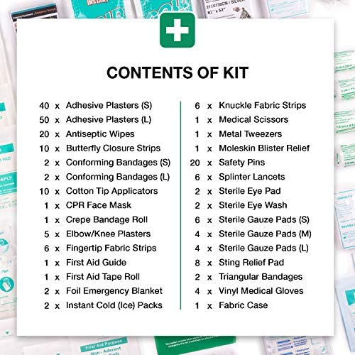 220 Piece Premium First Aid Kit Bag - Includes Eyewash, 2 x Cold (Ice) Packs and Emergency Blanket for Home, Office, Car, Caravan, Workplace, Travel and Sports (Green) - Image 4