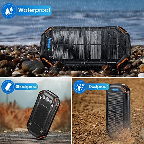 Solar Power Bank 36000mAh,Solar Charger Qi Wireless Built in 3 Cables IPX5 Waterproof Portable Solar External Battery Pack with 3 Input 4 Output 15W USB C Port Camping Flashlight iPhone Samsung Tablet - Image 5