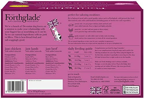 Forthglade Complementary Natural Wet Dog Food - Grain Free Just Variety Pack (12 x 395g) Trays - 90% Chicken, Lamb & Beef - Image 2