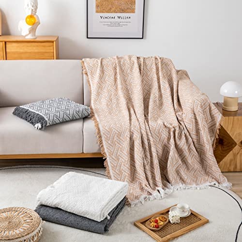 LHGOGO Throws for Sofas Large 2 Seater Sofa Throw Blanket Knitted Fringed Reversible Versatile Blanket Throw for Couch Sofa Bed Chair 180x230cm, Beige - Image 6