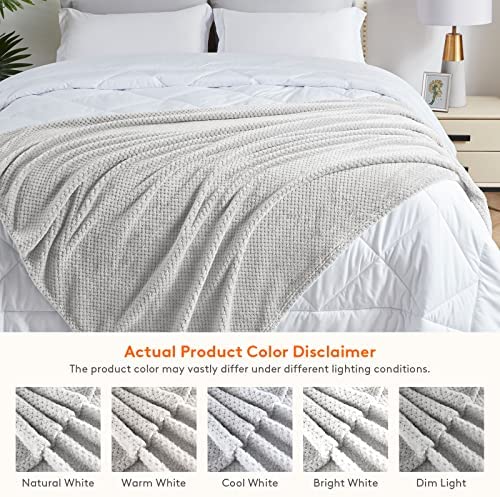 Lifewit Throw Blanket Throw Size Waffle Blanket for Couch Sofa Bed Outdoor Travel, Soft Fluffy Cozy Microfiber Fleece Blanket for All Season, Silver Grey, 130 x 150 cm - Image 4