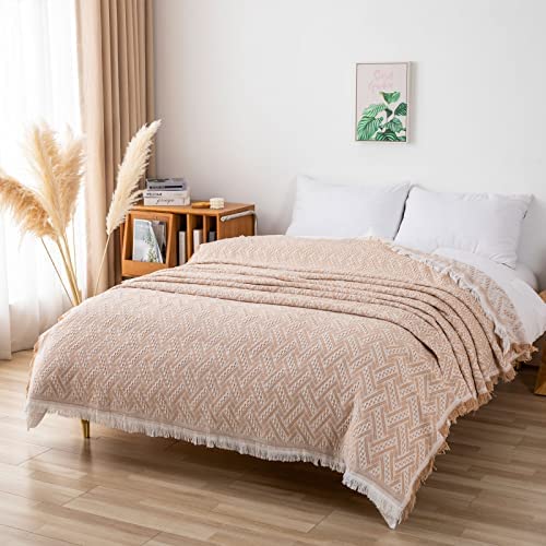 LHGOGO Throws for Sofas Large 2 Seater Sofa Throw Blanket Knitted Fringed Reversible Versatile Blanket Throw for Couch Sofa Bed Chair 180x230cm, Beige - Image 5